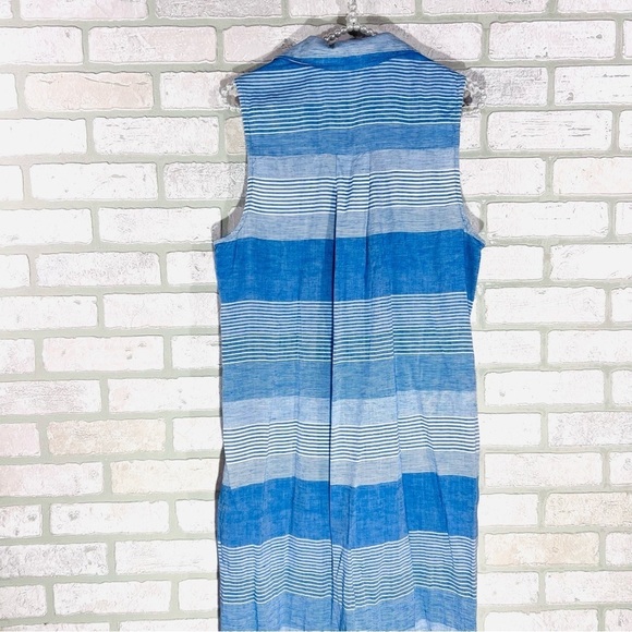 Bella Dahl Frayed Hem Duster Blue Striped Maxi Dress Linen Blend Size S - Picture 7 of 12